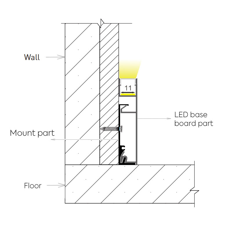 Surface Mount Up Lighted LED Black Base Board Molding For 10mm Strip Surface Mount Up Lighted LED Black Base Board Molding For 10mm Strip